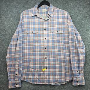 Faherty Brand Mens Large Blue Orange Plaid Double Cloth Cotton Flannel Shirt